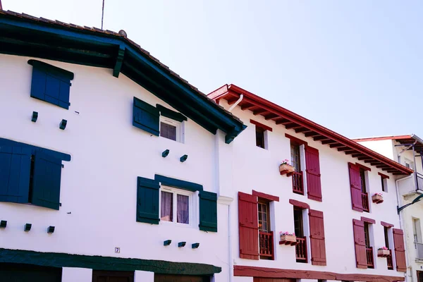 Bayonne city blue red white house in basque south-west of France — Stock Image Bayonne City Blue Red White House Basque South West France Stock Photo