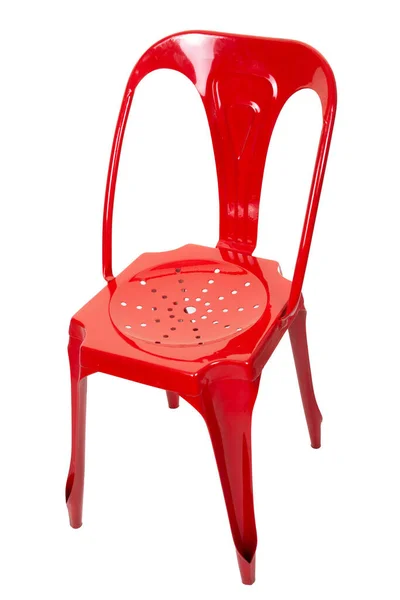 Cadeira Metal Industrial Aço Vermelho Isolado Fundo Branco — Fotografia de Stock