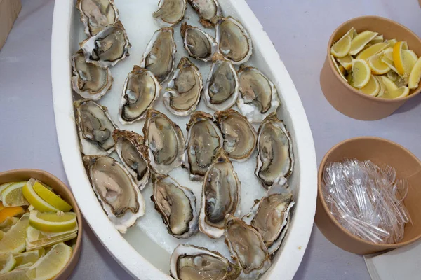 Huîtres Fraîches Ouvertes Restaurant Français Dans Bassin Arcachon — Photo