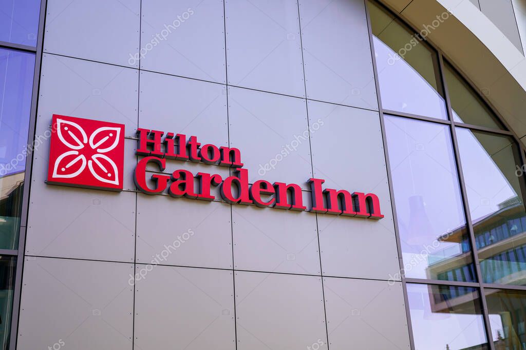 Bordeaux , Aquitaine / France - 09 20 2020 : Hilton Garden Inn hotel chain logo and sign on wall motel building in Bordeaux city France