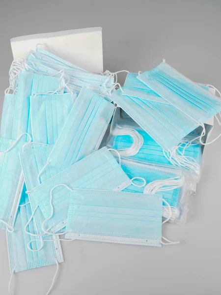 Máscaras Médicas Azules Caja Blanca — Foto de Stock