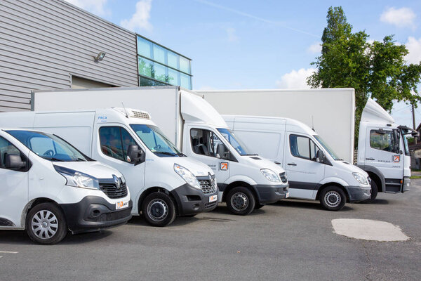 Bordeaux , Aquitaine / France - 09 25 2020 : transport dumont  several cars vans trucks parked in parking lot for rent or delivery