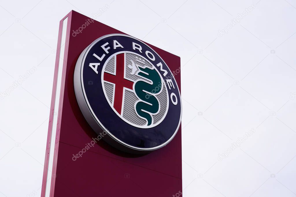 Bordeaux , Aquitaine / France - 09 25 2020 : Alfa Romeo logo and text sign of italian dealership motor company car shop Automobiles manufacturer