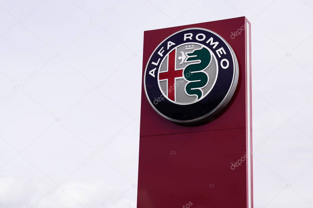 Bordeaux , Aquitaine / France - 10 01 2020 : Alfa Romeo logo and text sign of italian dealership car shop of sport Automobiles manufacturer