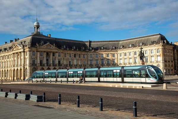 Bordeaux Akwitania Francja 2020 Tramwaj Bordeaux Miejscu Bourse Ulica Centrum — Zdjęcie stockowe