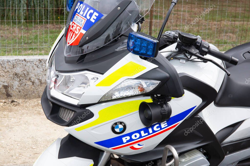 Bordeaux , Aquitaine / France - 10 01 2020 : police logo sign on bmw motorcycle of french police