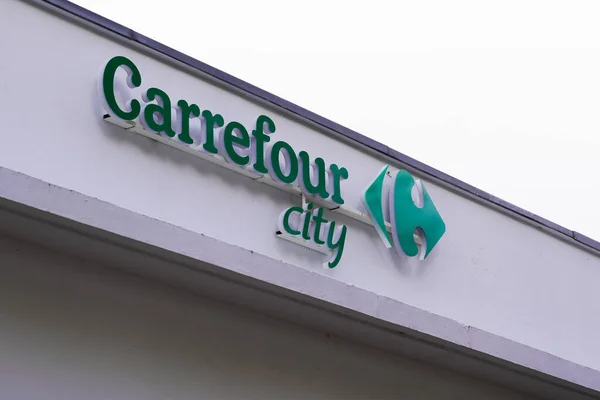 Burdeos Aquitania Francia 2020 Carrefour City Green Logo Text Sign — Foto de Stock