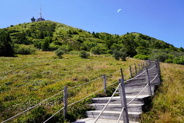 Escada Madeira Para Acesso Montanha Pariou Vulcão Puy Dome Auvergne — Fotografia de Stock