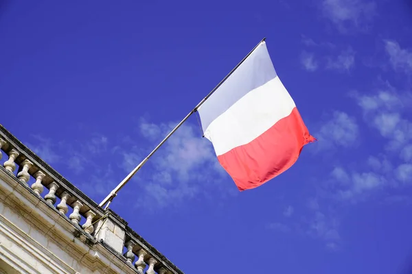 Francese Sventola Bandiera Colorata Della Francia Tricolori Rosso Bianco Blu — Foto Stock