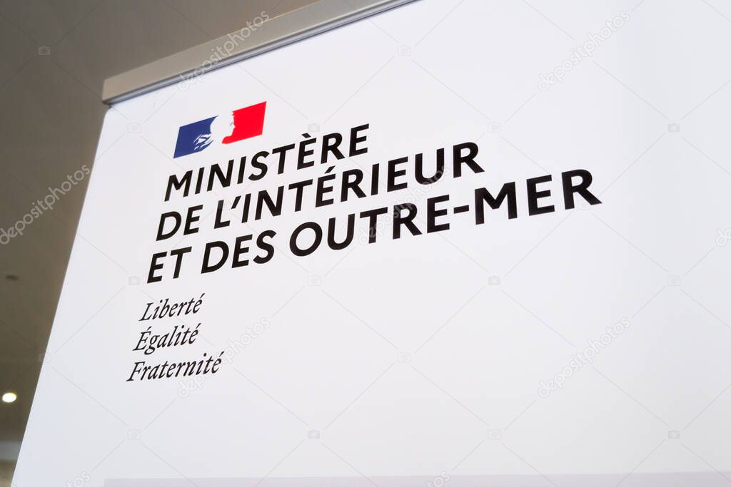 Bordeaux , France -  09 15 2025 : ministere de l'interieur et des outre mer liberte egalite fraternite sign text and brand logo france ministry interior overseas territories french panel