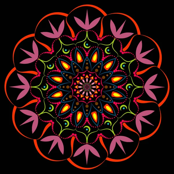 Siyah arka planda çok renkli Madala, iyi şans, sağlık ve refah çekiyor..