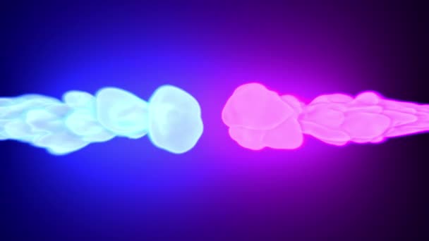 4 k Cg ütközés két festék színe dohányzik cián és lila, retro disco stílusban. Animáció tervezése futurisztikus színes robbanás. A sötét háttér absztrakt izzó neon-energia mozgás.