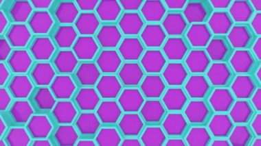 Hareket tasarımı geometrik altıgen yüzey döngü. Hexagones sallayarak ızgara desen. Sorunsuz animasyon ilmekledi. Mavi ve mor renkler.