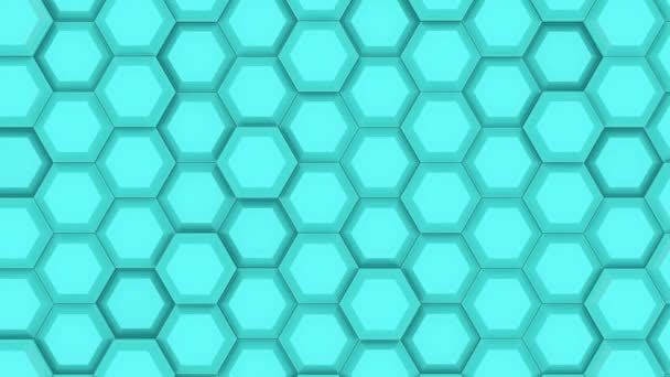 Motie ontwerp van geometrische zeshoek oppervlakte lus. Rasterpatroon van de hexagones zwaaien. Lus naadloze animatie. Cyaan kleur. — Stockvideo