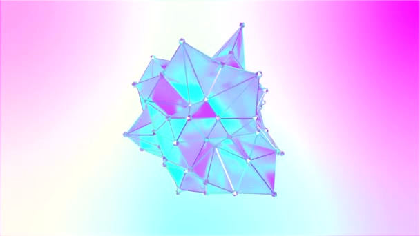 Animation of a shape metamorphosis of a polygonal semi transparent model. Multicolor seamless loop motion of a polygonal 3D blot. Blue, cyan and violet colors — Stock Video