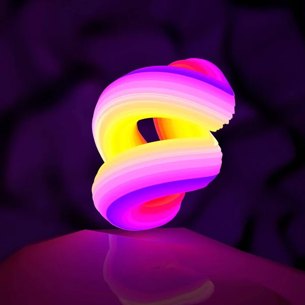 Illustration of an abstract logo neon shape rotation. 3D illustration