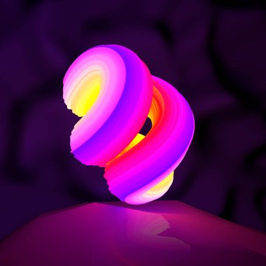 Bir soyut logo neon şekli döndürme Illustration. 3D çizim