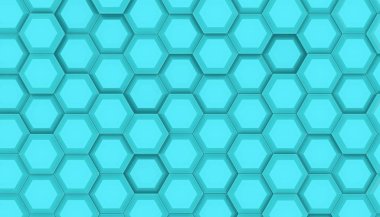 Geometrik altıgen yüzey illüstrasyon tasarımı. Hexagones sallayarak ızgara desen. Camgöbeği rengi 3d render