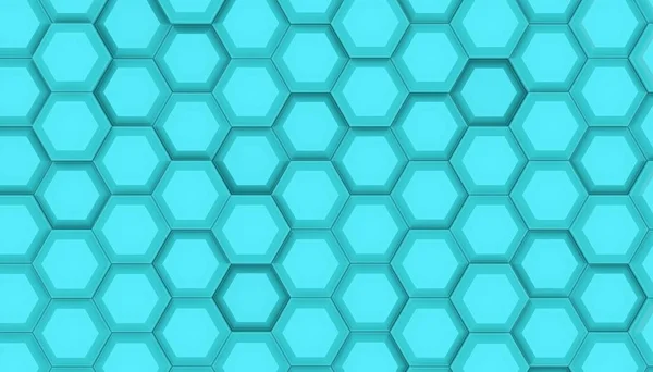 Diseño ilustrativo de la superficie geométrica del hexágono. Patrón de cuadrícula de hexágonos ondulantes. Renderizado 3D de color cian — Foto de Stock