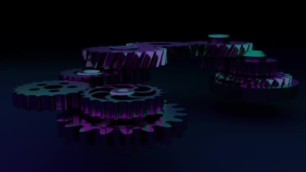 Gear system animation. Motion design of seamless loop cogs rotation. Seamless looped 3d render motion design — Stock Video