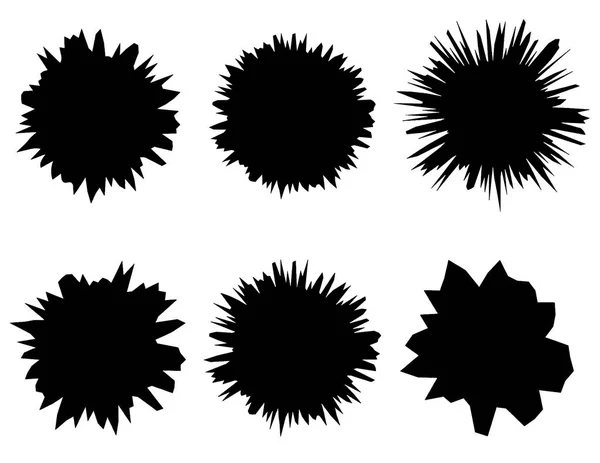 黑色和白色隔离集的六个矢量形状。抽象的病毒和细菌. — 图库矢量图片