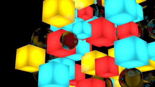 Composición de fondo con cubos y esferas. Ilustración de renderizado 3D. Aislado en negro . — Foto de Stock