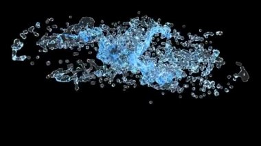 Gerçek yarı saydamlık su farklı geçmişlere kullanılmak için gerçek alfa kanalı maskesi ile siyah izole. İki su akışları çarpışması.