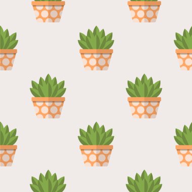 Renkli karikatür desenli saksı çiçekleri. Düz bir çiçek arkaplanı. Vektör illüstrasyonu.   