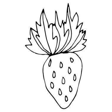 Beyaz arka planda izole edilmiş şirin karikatür kırmızı çilek. Vektör illüstrasyonu.   