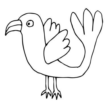 Beyaz arka planda izole edilmiş şirin tropik karikatür tavuk kuşu. Vektör illüstrasyonu.  