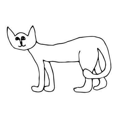 Çizgi film karikatür kedisi beyaz arka planda izole edilmiş. Vektör illüstrasyonu.    