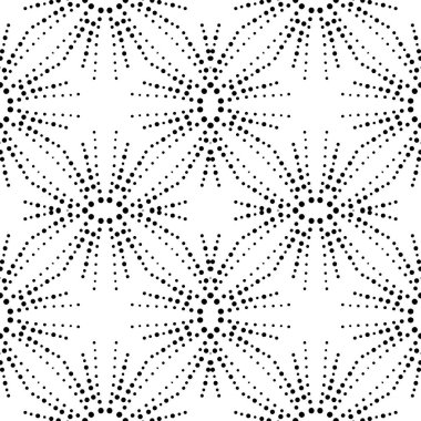 Noktalı süslemeli mandala ile kusursuz bir şablon. Soyut yarım ton karalama çiçeği arkaplanı. Çiçekli geometrik çember. Vektör illüstrasyonu. 