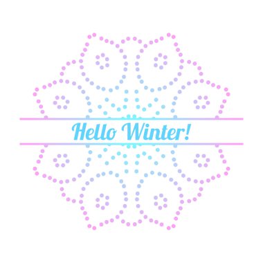 Renkli gradyan çiçeğin yarısı Merhaba Kış tebrik kartı. Yarım ton süslemeli davetiye şablonu Mandala. Lotus çiçekli kartpostal, poster, broşür. Vektör illüstrasyonu.    