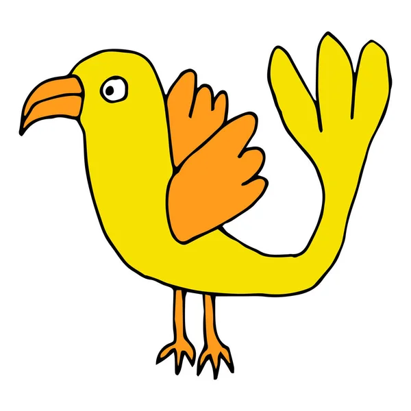 Cute Tropic Cartoon Doodle Hen Bird Isolated White Background Vector — Stock Vector