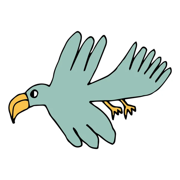Tecknad Blå Flygande Fågel Isolerad Vit Bakgrund Vektorillustration — Stock vektor
