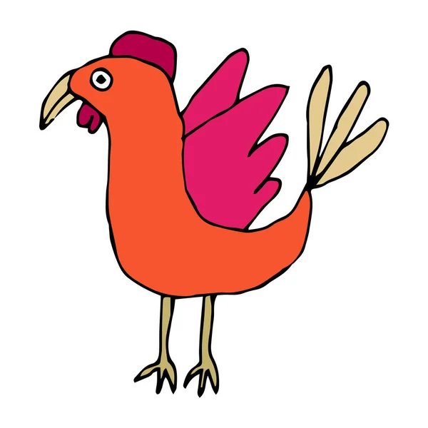 Mignon Tropique Dessin Animé Doodle Poule Oiseau Isolé Sur Fond — Image vectorielle