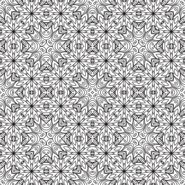 Süslü mandala ile kusursuz bir şablon. Soyut yuvarlak karalama çiçek arkaplanı. Çiçekli geometrik çember. Vektör illüstrasyonu.  