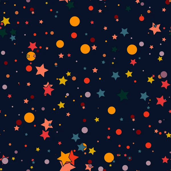 Desenhos Animados Colorido Geo Sem Costura Padrão Com Estrelas Caóticas — Vetor de Stock