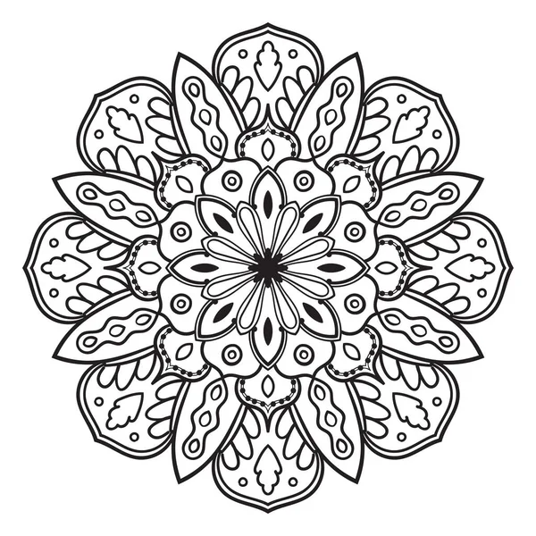 Mandala Flores Contorno Negro Doodle Elemento Decorativo Redondo Para Colorear — Vector de stock