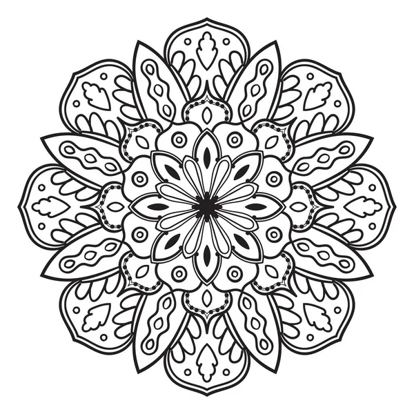 Zwarte Omtrek Bloem Mandala Doodle Ronde Decoratieve Element Voor Kleurboek — Stockvector