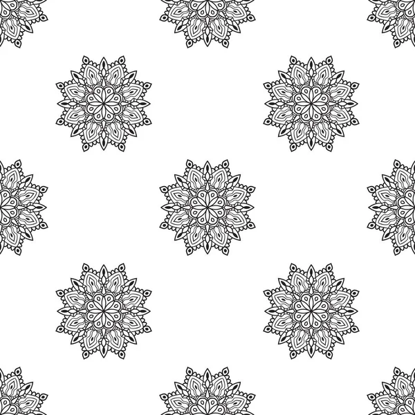 Süslü mandala ile kusursuz bir şablon. Soyut yuvarlak karalama çiçek arkaplanı. Çiçekli geometrik çember. Vektör illüstrasyonu.  