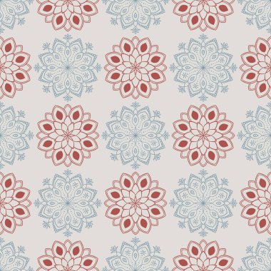 Süslü mandala ile kusursuz bir şablon. Soyut yuvarlak karalama çiçek arkaplanı. Çiçekli geometrik çember. Vektör illüstrasyonu.  