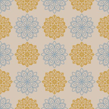 Süslü mandala ile kusursuz bir şablon. Soyut yuvarlak karalama çiçek arkaplanı. Çiçekli geometrik çember. Vektör illüstrasyonu.  