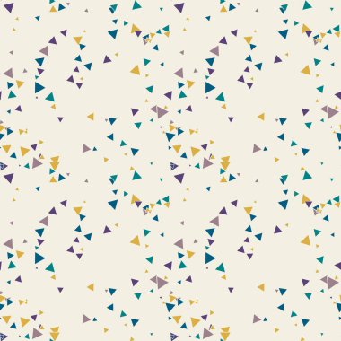Soyut Memphis pürüzsüz deseni, renkli kaotik küçük üçgenler. Sonsuz üçgen dağınık geometrik desen. Renkli Terrazzo fayansları. Vektör illüstrasyonu. 