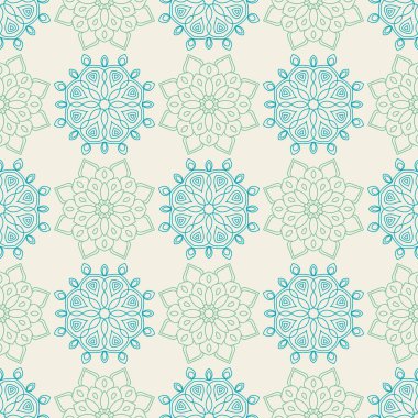 Süslü mandala ile kusursuz bir şablon. Soyut yuvarlak karalama çiçek arkaplanı. Çiçekli geometrik çember. Vektör illüstrasyonu.  