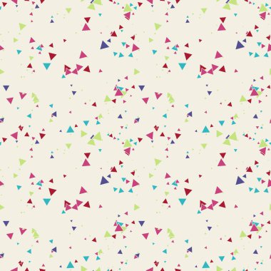 Soyut Memphis pürüzsüz deseni, renkli kaotik küçük üçgenler. Sonsuz üçgen dağınık geometrik desen. Renkli Terrazzo fayansları. Vektör illüstrasyonu. 