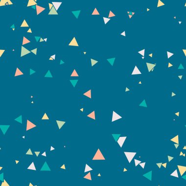 Soyut Memphis pürüzsüz deseni, renkli kaotik küçük üçgenler. Sonsuz üçgen dağınık geometrik desen. Renkli Terrazzo fayansları. Vektör illüstrasyonu. 