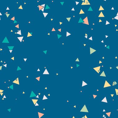 Soyut Memphis pürüzsüz deseni, renkli kaotik küçük üçgenler. Sonsuz üçgen dağınık geometrik desen. Renkli Terrazzo fayansları. Vektör illüstrasyonu. 