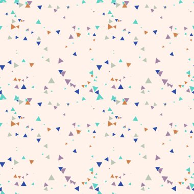 Soyut Memphis pürüzsüz deseni, renkli kaotik küçük üçgenler. Sonsuz üçgen dağınık geometrik desen. Renkli Terrazzo fayansları. Vektör illüstrasyonu. 