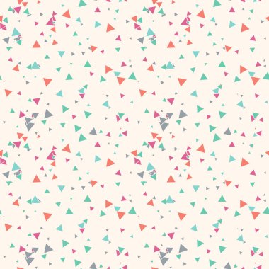Soyut Memphis pürüzsüz deseni, renkli kaotik küçük üçgenler. Sonsuz üçgen dağınık geometrik desen. Renkli Terrazzo fayansları. Vektör illüstrasyonu. 